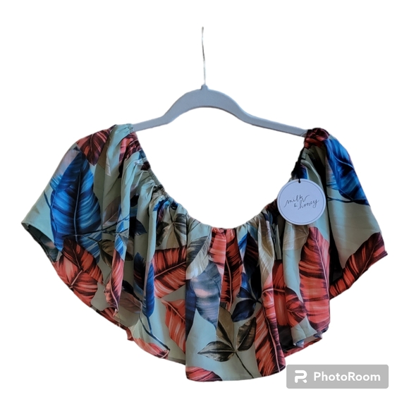 Milk & Honey Cropped Top & Short Set Hawaiian Print Green Foliage Size S NWT - Picture 2 of 10